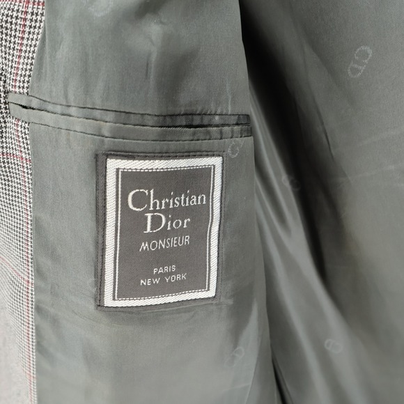 Vintage Christian Dior Monsieur Mens Plaid Two Button Suit Blazer & Pants Flaws - Picture 4 of 16